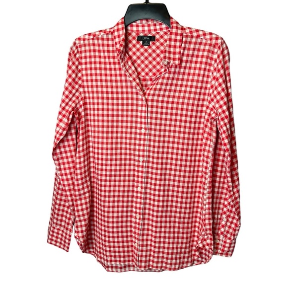 J. Crew Tops - J Crew Red White Gingham Button Up Shirt 2